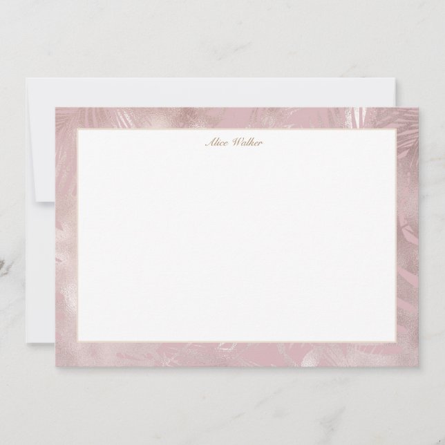 Rose Gold Imitate Folie tropische Blätter Monogram Mitteilungskarte (Vorderseite)