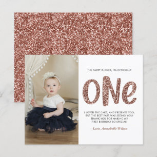 Rose Gold Imitate Glitzer 1. Geburtstag Danke Post Postkarte