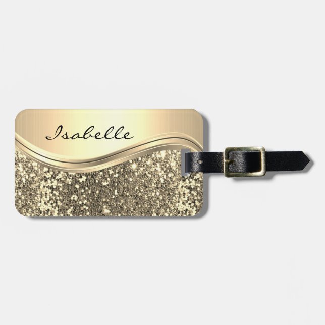 Rose Gold Imitate Glitzer Bling Personalisiert Met Gepäckanhänger (Vorderseite horizontal)