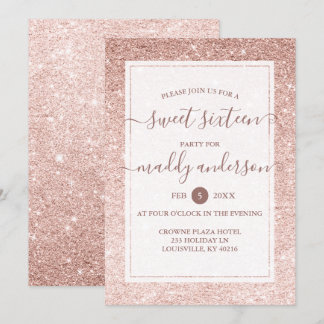 Rose Gold Imitate Glitzer Elegant Sweet 16 Geburts Einladung