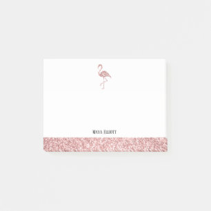 Rose Gold Imitate Glitzer Flamingo & Border Post-it Klebezettel