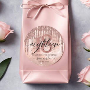 Rose Gold Imitate Glitzer & Foil 18. Geburtstagspa Runder Aufkleber