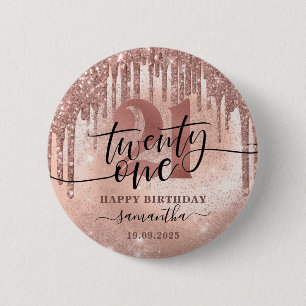 Rose Gold Imitate Glitzer & Foil 21. Geburtstag Button
