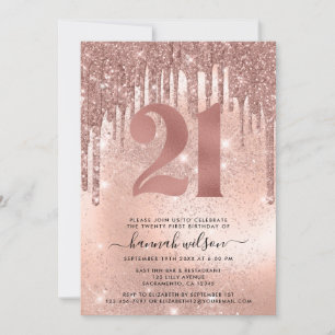 Rose Gold Imitate Glitzer & Foil 21. Geburtstag Pa Einladung