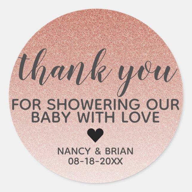 Rose Gold Imitate Glitzer Girl Baby Dusche Vielen  Runder Aufkleber (Vorderseite)