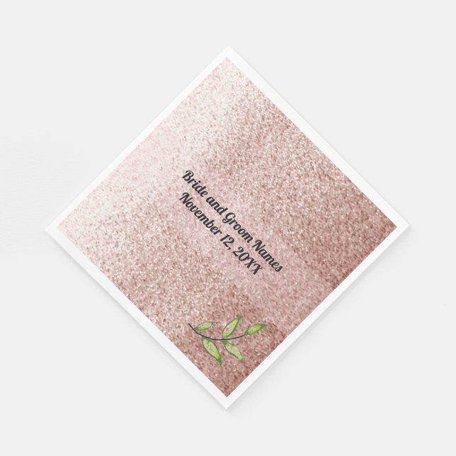 Rose Gold Imitate Glitzer Grüne Blätter Serviette (Ecke)