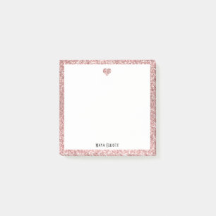 Rose Gold Imitate Glitzer Herz und Grenz mit Weiß Post-it Klebezettel