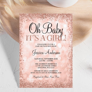 Rose Gold Imitate Glitzer Lights Girl Baby Dusche Einladung