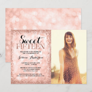 Rose Gold Imitate Glitzer Lights Sweet 15 Quincean Einladung