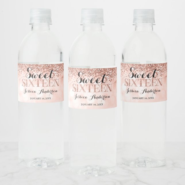 Rose Gold Imitate Glitzer Lights Sweet 16 Geburtst (Flaschen)