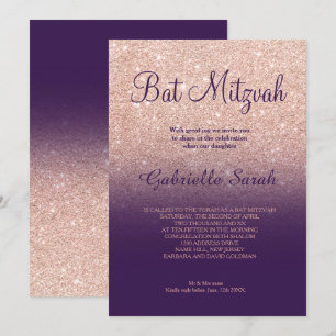Rose Gold Imitate Glitzer lila ombre Bat Mitzvah Einladung