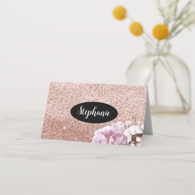 Rose Gold Imitate Glitzer Name Inhaber Platzkarte (Vorderseite)