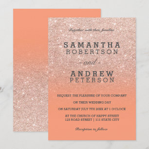Rose Gold Imitate Glitzer Peach ombre Hochzeit Einladung