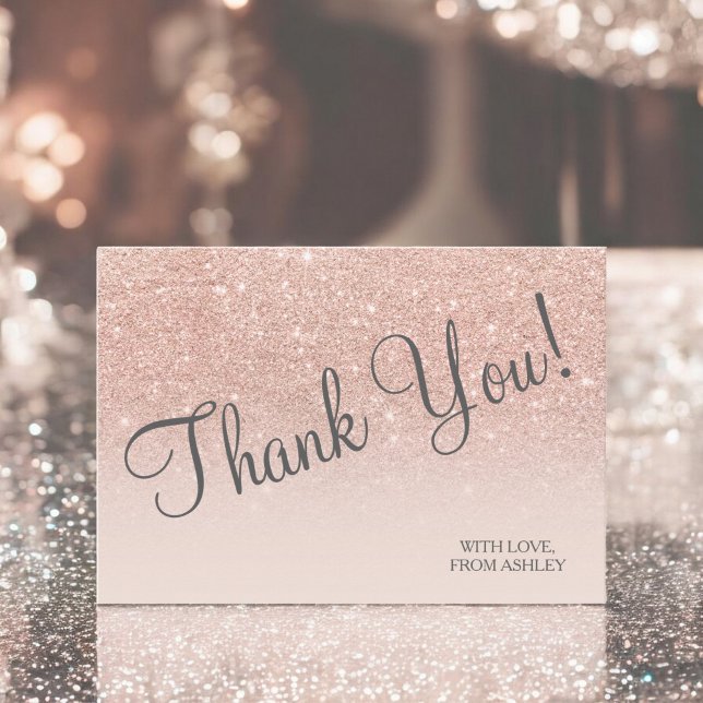 Rose Gold Imitate Glitzer pink ombre chic Vielen D Dankeskarte (Rose gold faux glitter pink ombre chic thank you)