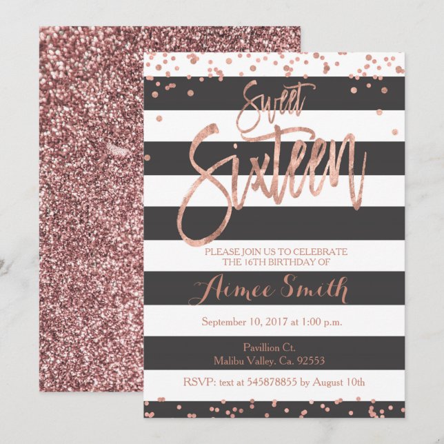 Rose Gold Imitate Glitzer pink ombre Mädchen süß 1 Einladung (Vorne/Hinten)