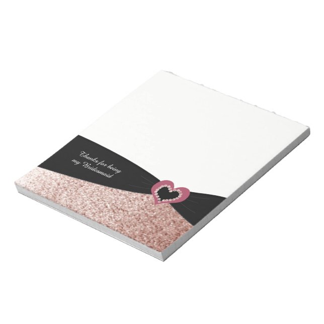 Rose Gold Imitate Glitzer Ribbon Bridesmaid Dank Notizblock (Rotiert)