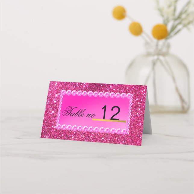 Rose Gold Imitate Glitzer Rosa ombre Hochzeit Platzkarte (Vorderseite)
