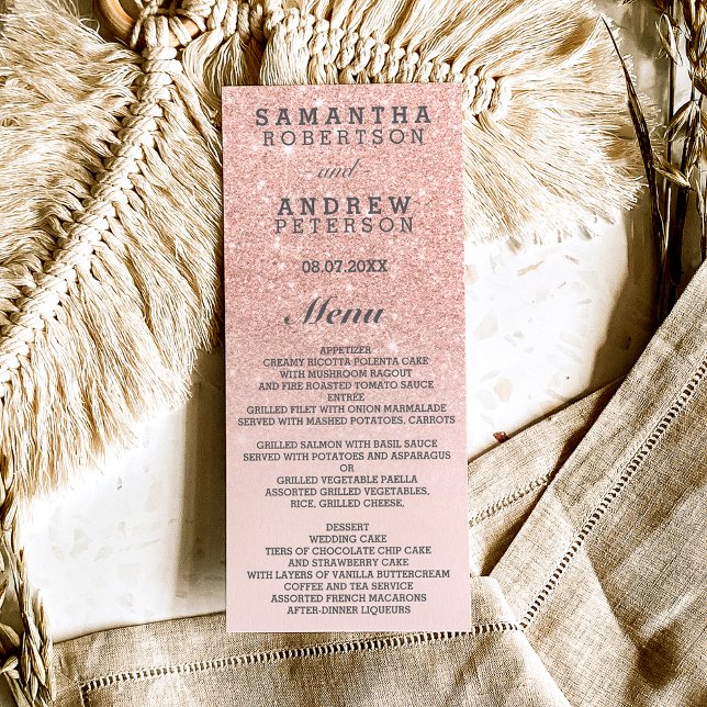 Rose Gold Imitate Glitzer Rosa ombre Hochzeitsmenü Menükarte (Von Creator hochgeladen)