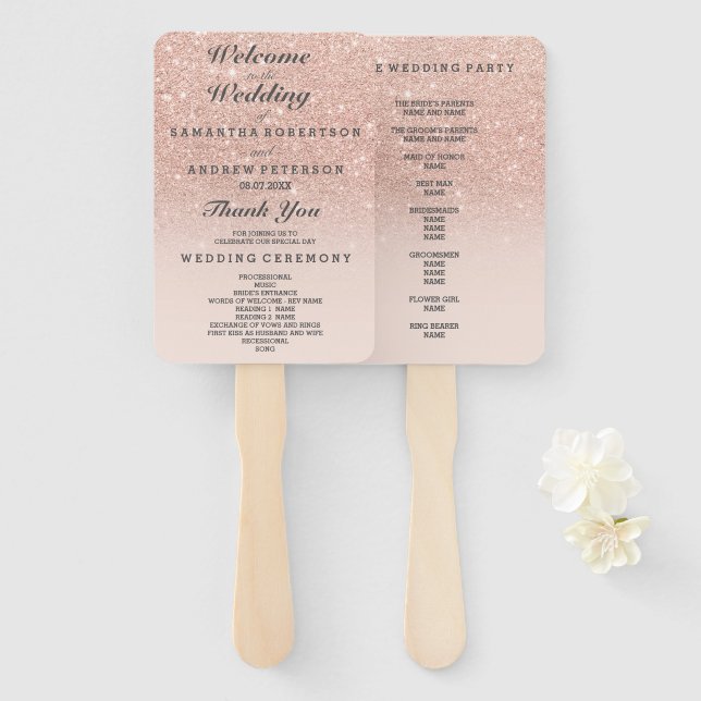 Rose Gold Imitate Glitzer Rosa ombre Hochzeitsprog Fächer (Vorne und Hinten)