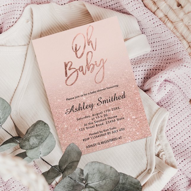 Rose Gold Imitate Glitzer Rosa ombre Oh Babydusche Einladung (Von Creator hochgeladen)