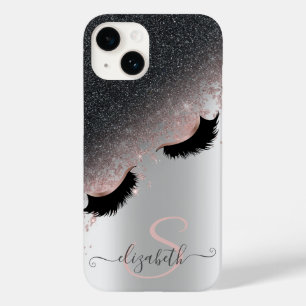 Rose Gold Imitate Lashes Schwarzer Glitzer Silber Case-Mate iPhone 14 Hülle