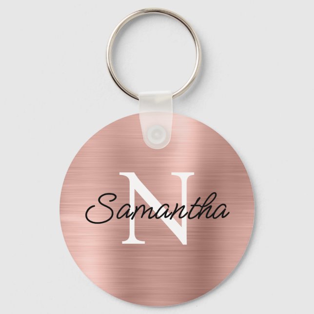 Rose Gold Imitate Metallic Foil Monogram Schlüsselanhänger (Vorderseite)