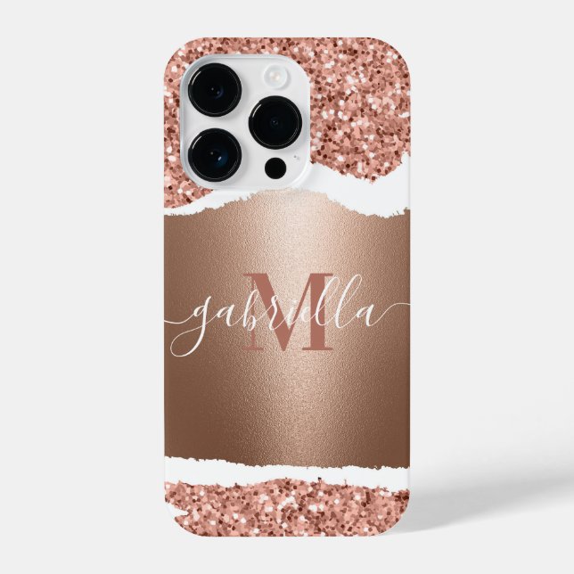 Rose Gold Imitate und Glitzer iPhone 14 Pro Hülle (Rückseite)