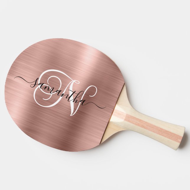 Rose Gold-Imitate zeichnen lockiges Monogramm auf Tischtennis Schläger (Seitenansicht)