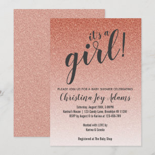 Rose Gold Imitats Glitzer Ombre Girl Babyduschkart Einladung