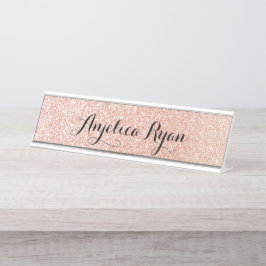 Rose Gold Imitats Glitzer Personalisierter Skriptn Schreibtischnamensplakette