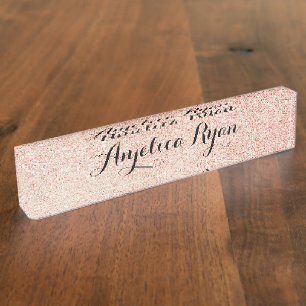 Rose Gold Imitats Glitzer Personalisiertes Schwarz Namensplakette