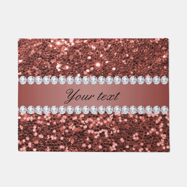 Rose Gold Imitats Glitzer und Diamanten Personalis Fußmatte (Vorderseite)