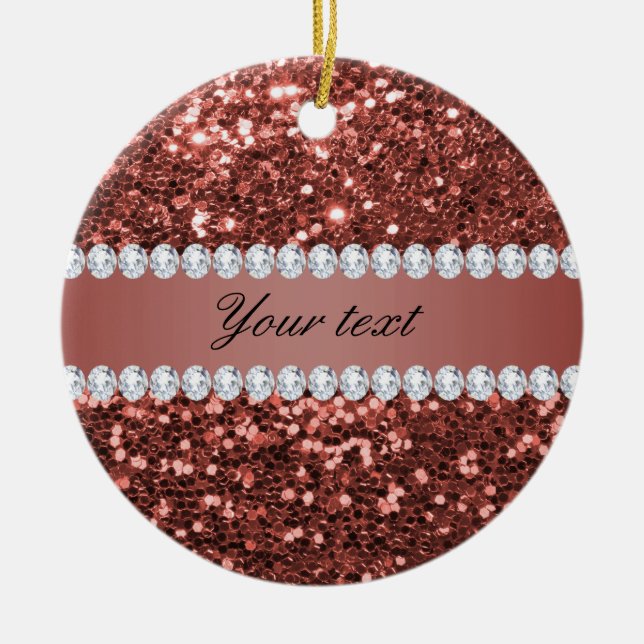 Rose Gold Imitats Glitzer und Diamanten Personalis Keramikornament (Vorne)