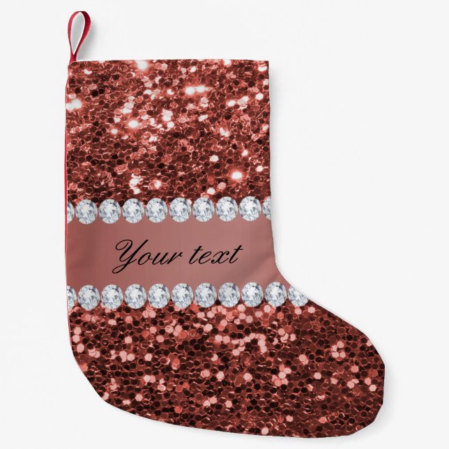 Rose Gold Imitats Glitzer und Diamanten Personalis Kleiner Weihnachtsstrumpf (Vorderseite)