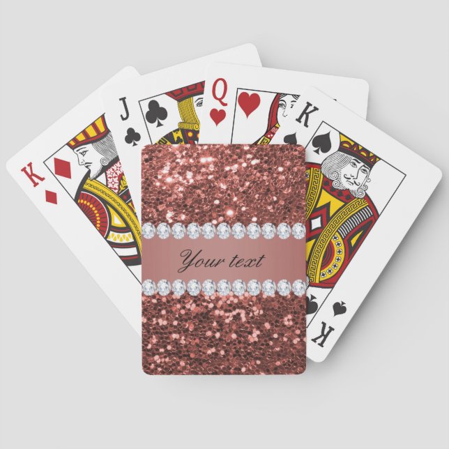 Rose Gold Imitats Glitzer und Diamanten Personalis Spielkarten (Rückseite)