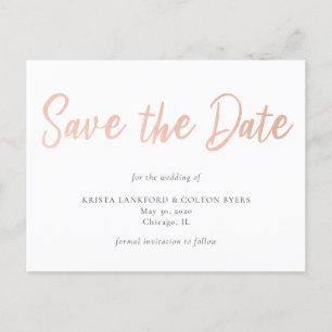 Rose Gold Imitats Save the Date aufdecken Postkarte