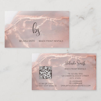 Rose Gold Ink Marble Black Initials Visitenkarte