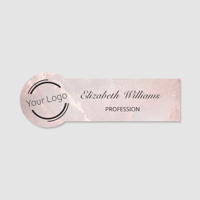Rose Gold  Ink Marble | Logo  Namensschild (Vorderseite)