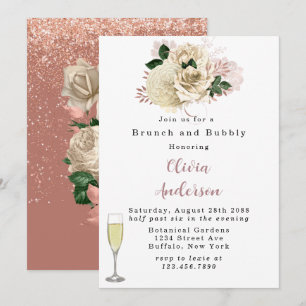 Rose Gold Ivory Rose Glitzer Brunch und Bubbly Inv Einladung