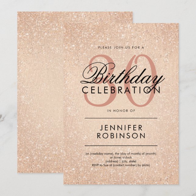 Rose Gold jedes Alters Geburtstag Glitzer Anstrich Einladung (Vorne/Hinten)