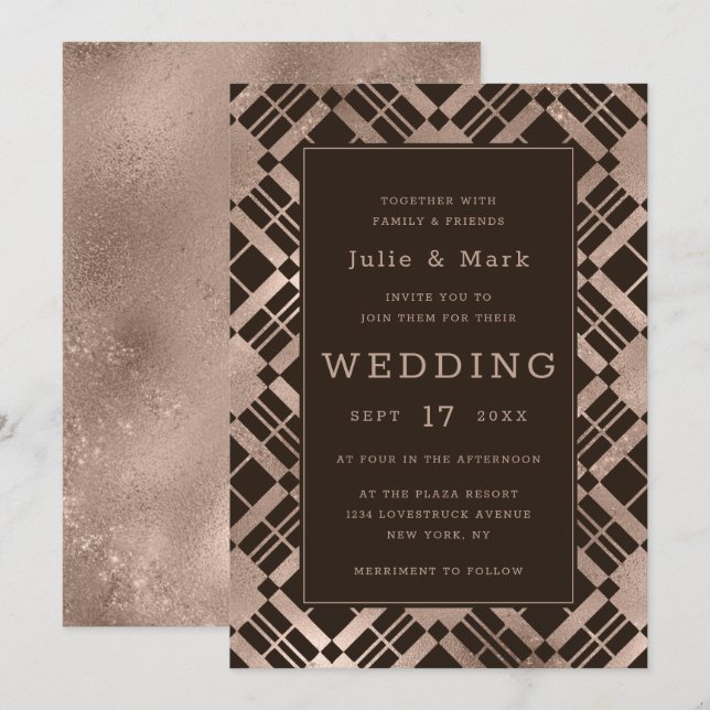 Rose Gold & Jegliche Hintergrundfarbe Karierte Hoc Einladung (Vorne/Hinten)