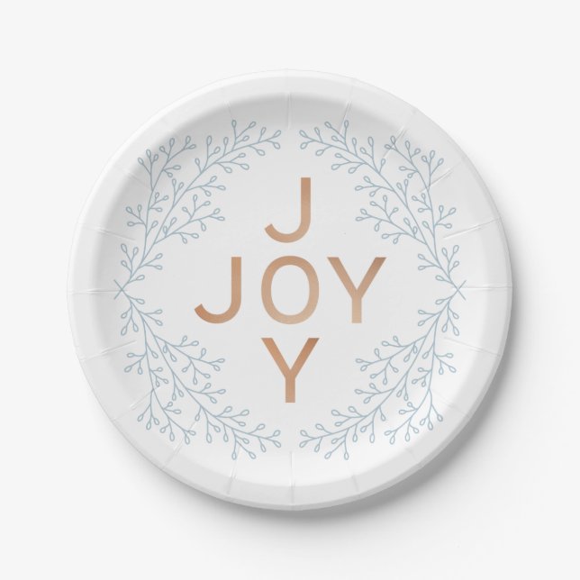 Rose Gold Joy White Botanical Background Weihnacht Pappteller (Vorderseite)