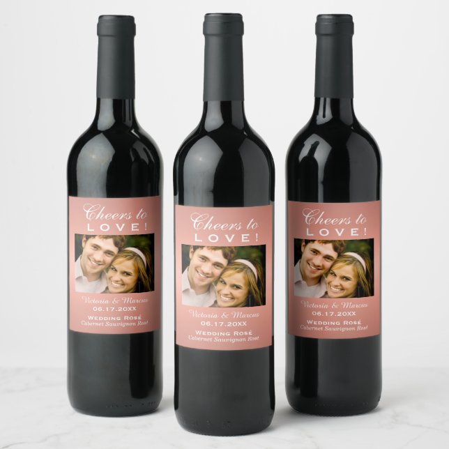 Rose Gold jubelt Liebe Hochzeit Foto Flasche Weinetikett (Flaschen)