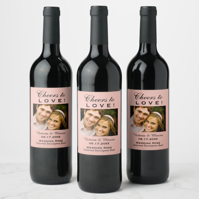 Rose Gold jubelt Liebe Hochzeit Foto Flasche Weinetikett (Flaschen)