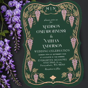 Rose Gold Jugendstil Lila Wisteria Hochzeit  Einladung
