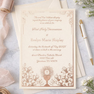 Rose-Gold-Kelch Erste Kommunion Eleganz Folieneinladung