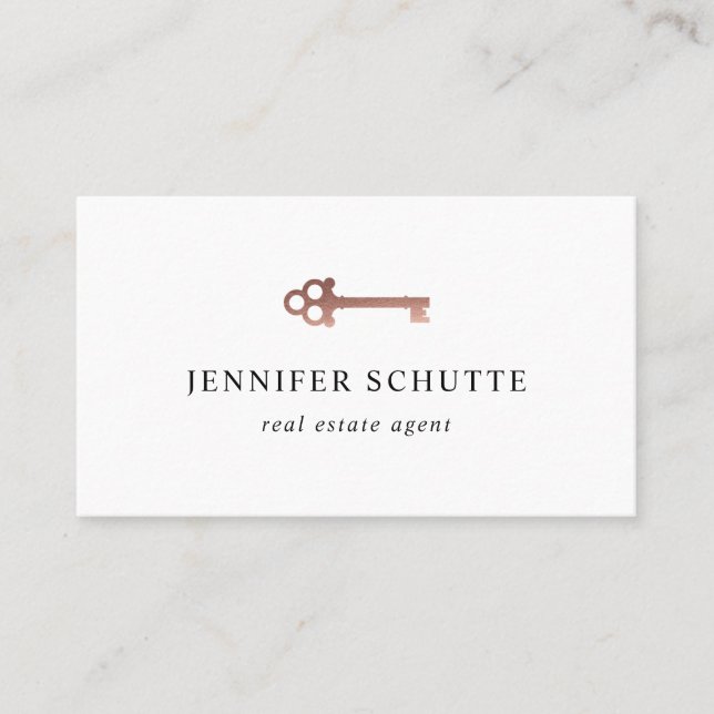Rose Gold Key Modern Real Anwesen Agent Broker Visitenkarte (Vorderseite)