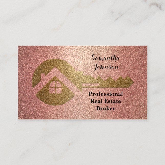 Rose Gold Key Real Anwesen Broker Business Card Visitenkarte (Vorderseite)