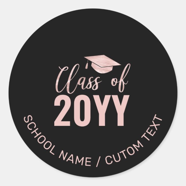 Rose Gold Klasse der Graduation Party Gefallen Runder Aufkleber (Vorderseite)
