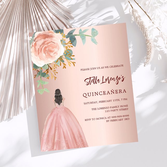 Rose Gold Kleid Quinceanera Budget Einladung (Von Creator hochgeladen)